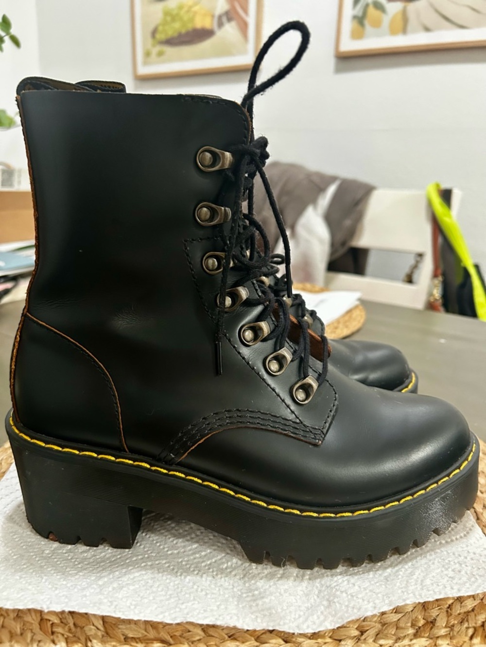 Dr. Martens Black Leather Platform Lace-Up Combat Boots